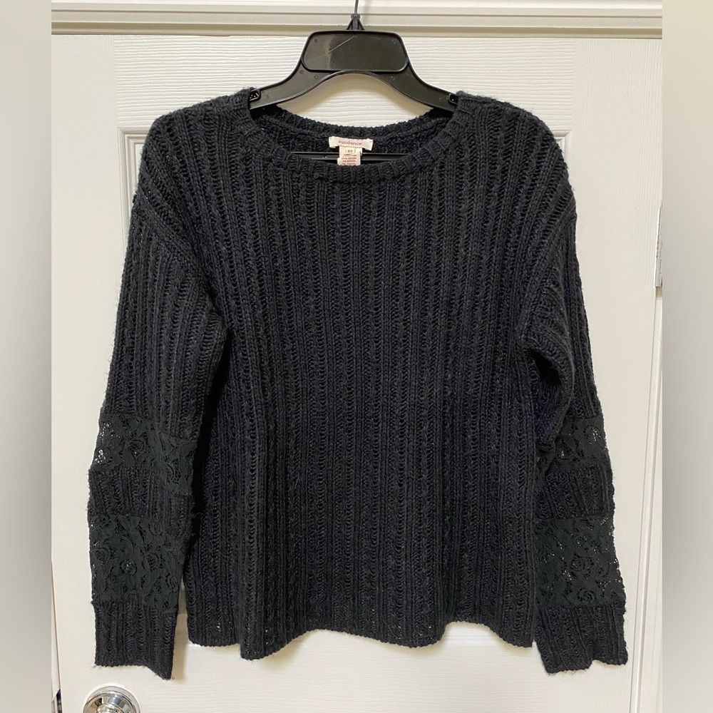 Sundance Catalog Women’s Long Sleeves Lace Detail black sweater size XS